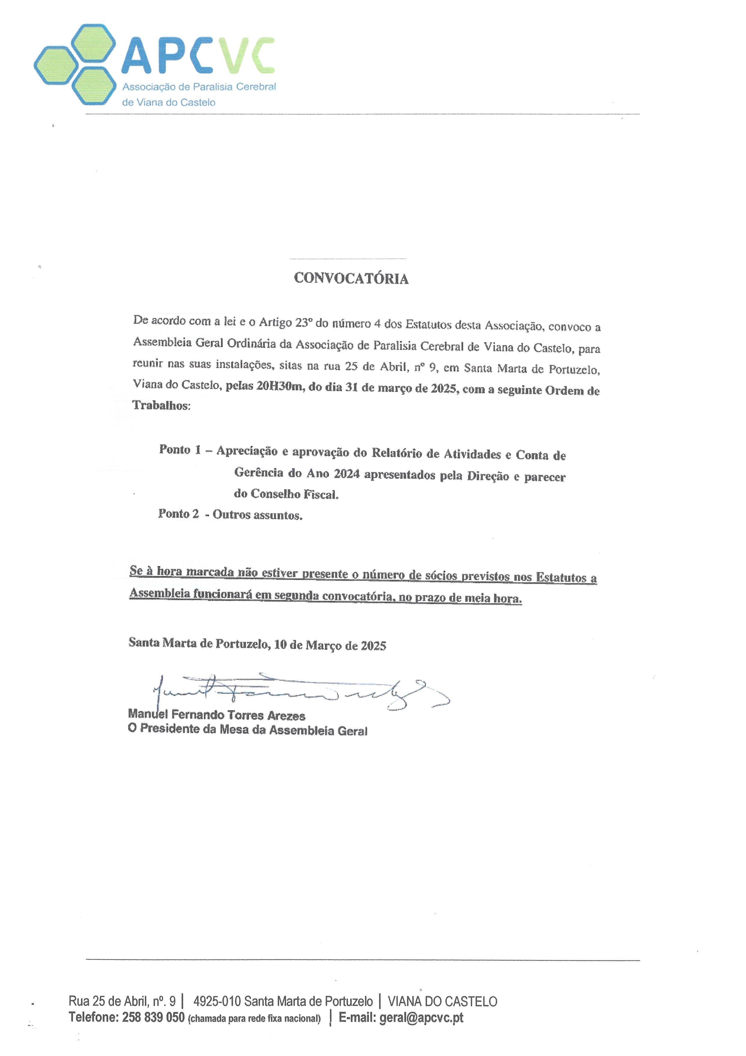 Assembleia Geral dia 31 de março