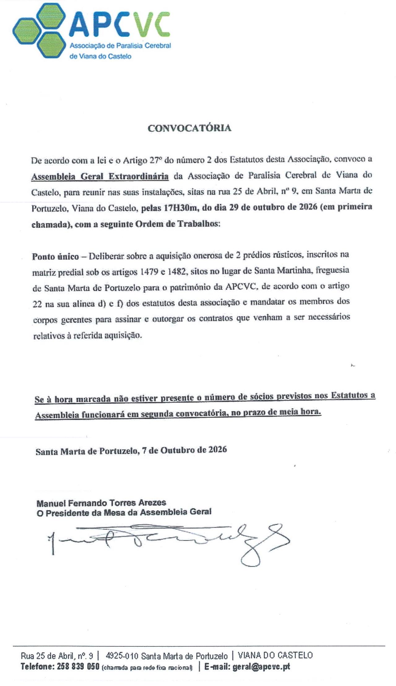 Convocatória Assembleia Geral extraordinária
