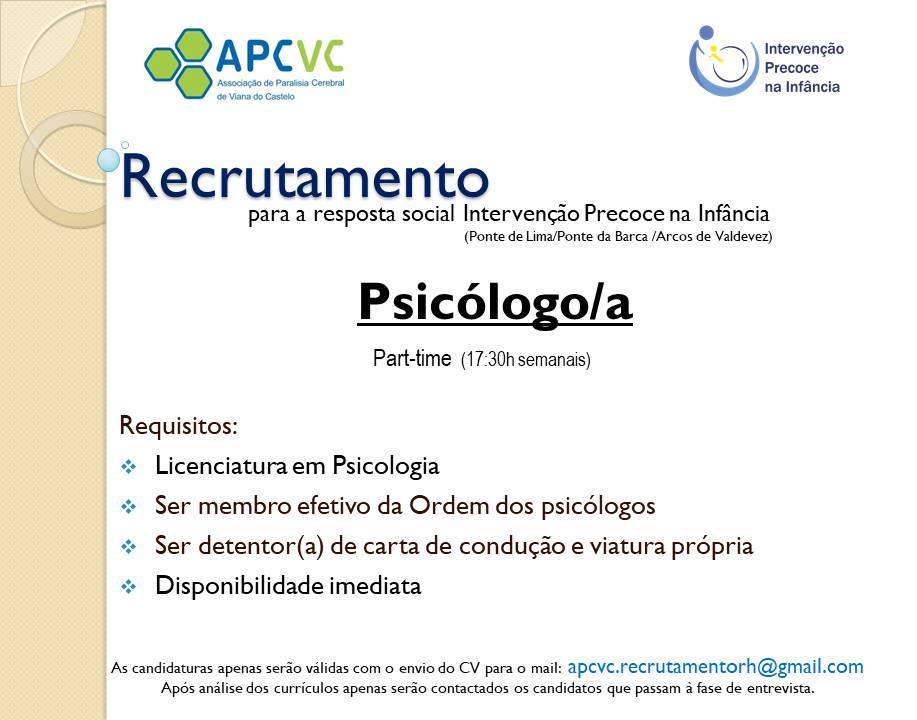 APCVC está a recrutar psicólogo para a resposta intervenção precoce